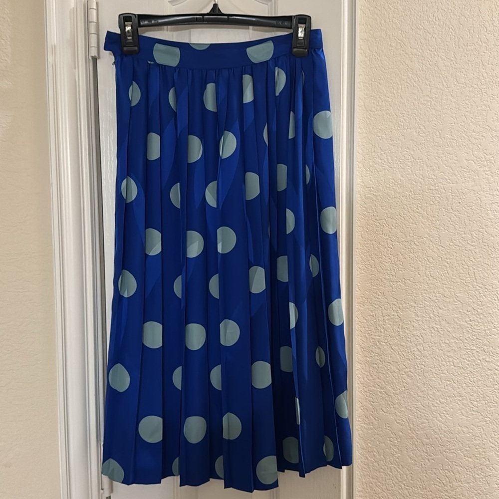 Dark Blue 100% Silk Pleated Skirt with Polka Dots - Picture 4 of 5